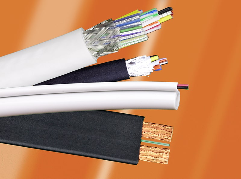 Image of white and black cables manufactured by Alpha Wire.